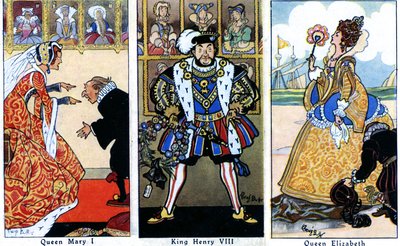 King Henry VIII with his two daughters, Mary I and Elizabeth I by René Bull