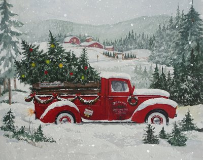 Red Truck Christmas Snow by Renate Holzner