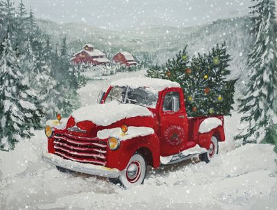 Snowy Red Truck Christmas by Renate Holzner