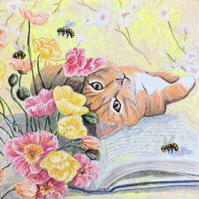 Cat Among Poppies by Renee Machan Cottagecore Artist