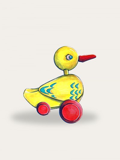 Playful Yellow Duck Toy by Renee Machan Cottagecore Artist