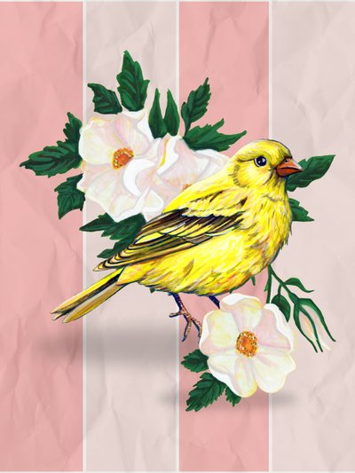 Yellow Bird Wild Roses by Renee Machan Cottagecore Artist