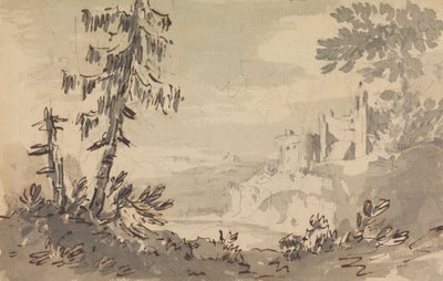 Pine Trees and Castle in a Landscape by Rev. William Gilpin