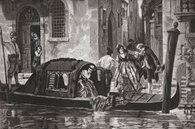 Passengers Alighting from a Gondola on the Grand Canal, Venice, Italy in the Late 19th Century by Reverend Samuel Manning