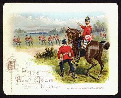 Infantry advancing to attack, New Year greetings card by Richard (after) Simkin