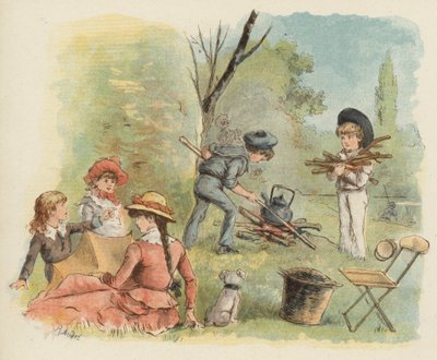 Children preparing for a picnic by Richard Andre