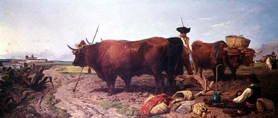 Ploughing in Spain, Noonday Rest with Seville Beyond by Richard Ansdell