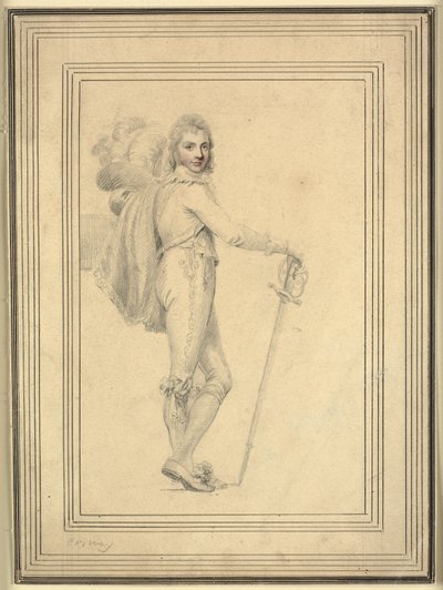 Full-length Portrait of a Gentleman with Sword in One Hand and a Plumed Hat in the Other by Richard Cosway