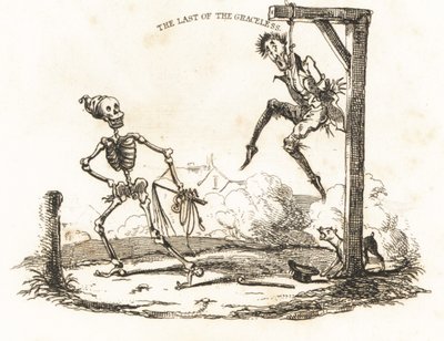 Vignette of a Skeleton and a Man Hanging from a Gibbet by Richard Dagley