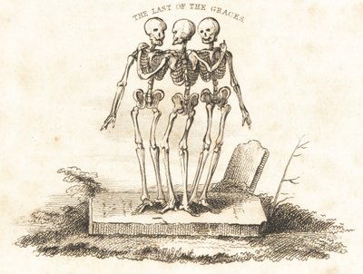 Vignette of Three Skeletons on a Gravestone (engraving) by Richard Dagley