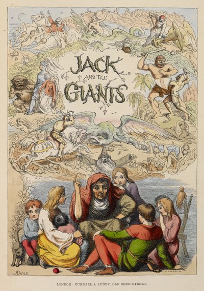 Illustrated title page showing an old person telling stories to children. by Richard Doyle