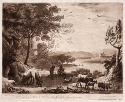 Liber Veritatis: No. 42, A River Landscape with a Shepherd and Shepherdess by Richard Earlom