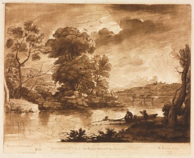 Liber Veritatis: No. 68, A Landscape at Sunset with Fishermen Drawing a Net by Richard Earlom