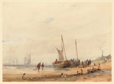Coast with Beached Boats and Figures by Richard Parkes Bonington