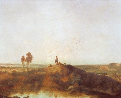 A pool with figures on a hillock by Richard Wilson