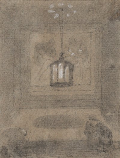 An Underground Shrine with Two Figures Kneeling before a Pieta by Richard Wilson
