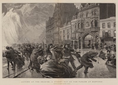 Autumn at the Seaside, a Stormy Day on the Parade at Hastings by Robert Barnes