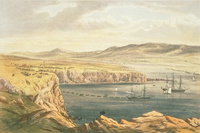 View of Port Magee, Valentia, from the Heights of Cora Beg, HMS Caroline Laying the Shore End of the Cable, July 22nd by Robert Dudley