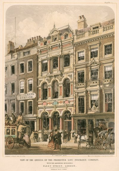 View of the offices of the Promoter Life Insurance Company with the adjoining buildings, Fleet Street, London by Robert Dudley