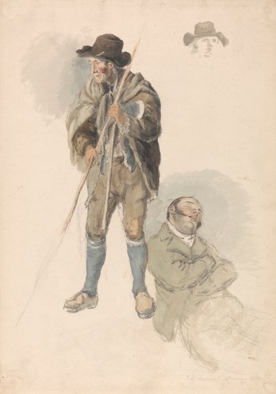 Figure Studies: A Farm Worker, Mr. Samuel, the Drawing Master Reclining and Dozing, and a Slight Sketch of a Man in a Hat by Robert Hills