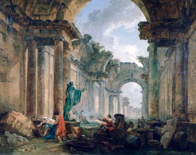 Imaginary View of the Grand Gallery of the Louvre in Ruins, 1796 by Robert Hubert