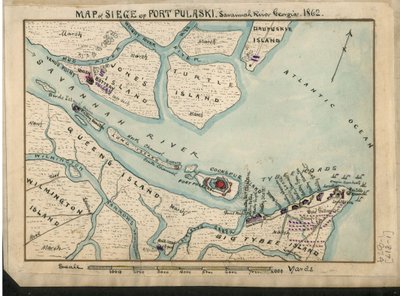 Map of Siege of Fort Pulaski - Savannah River Georgia, 1862 by Robert Knox Sneden