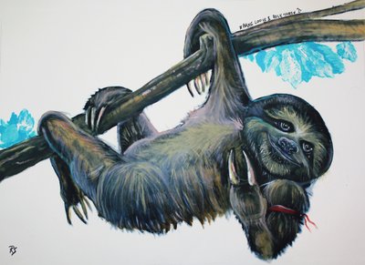 Happy Hanging Sloth by Robert Sigaard