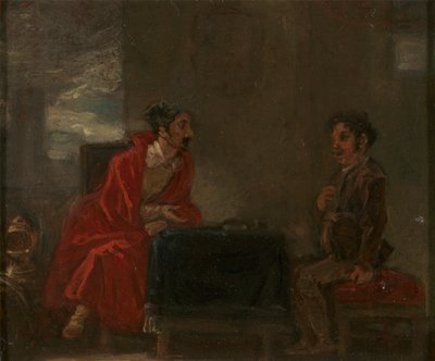 Illustration for Don Quixote, Two Figures at a Table by Robert Smirke