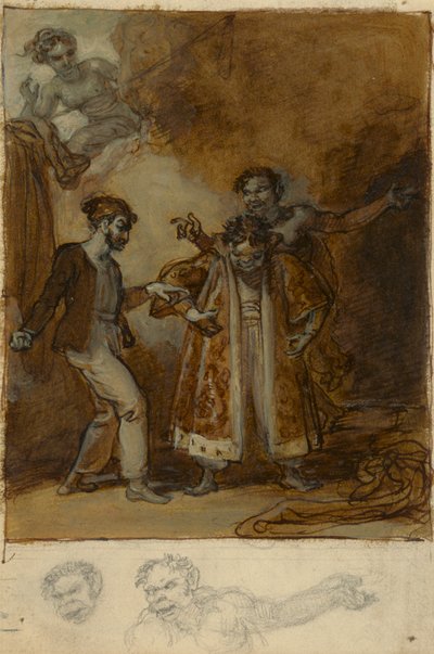 Stephano, Trinculo and Caliban with Prospero