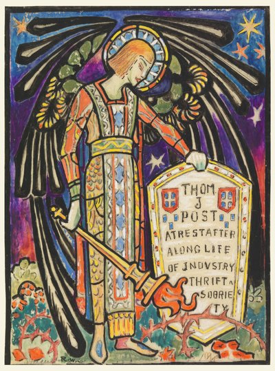 Design for Stained Glass Memorial Window to Thomas J. Post by Robert Winthrop Chanler