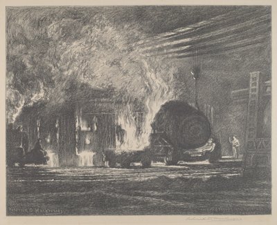 Steel Being Poured Into Open Hearth Furnace by Roderick D. MacKenzie