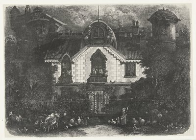 House with Tower Behind a Fence and Shepherdess with Cattle by Rodolphe Bresdin