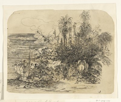 Landscape with a Group of Resting Easterners with Their Horses and Camels by Rodolphe Bresdin