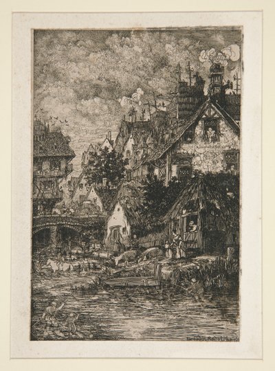 Village by a Stream by Rodolphe Bresdin