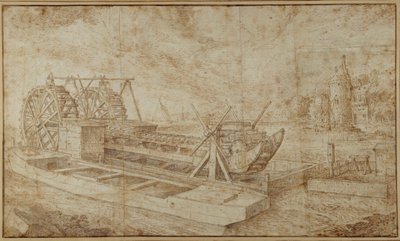 A dredger on a canal by Roelandt Jacobsz. Savery