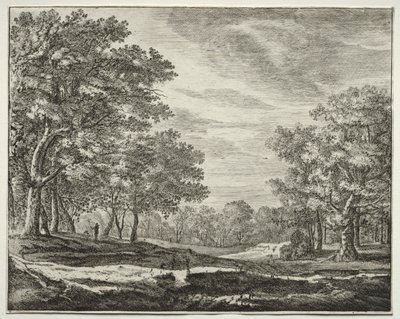 Six views in the Wood of the Hague: Plate 5, A Man with a Staff in His Hand by Roelant Roghman