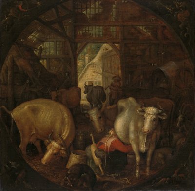 Cows in a Stable; Witches in the Four Corners by Roelant Savery