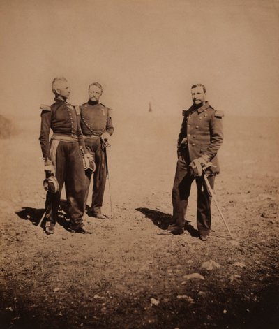 French Generals Labousiniere and Beuret Standing with Third Officer, Crimean War, Crimea, Ukraine by Roger Fenton