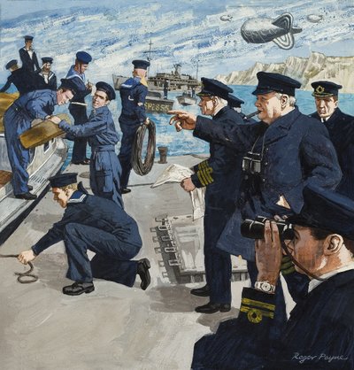 Winston Churchill (1874-1965) in Naval Scene by Roger Payne