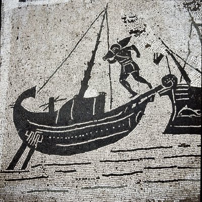 A ship of Cagliari returning to the port of Ostia by Roman