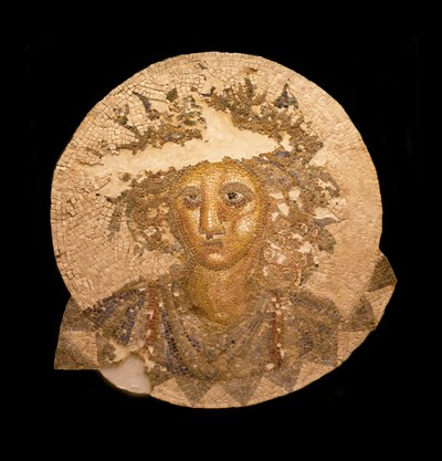 Central part of a mosaic with the representation of Bacchus. Roman antiquity found in Puerto Real, near Cadiz (Spain), 2nd century BC. Museum of Cadiz (Spain) by Roman