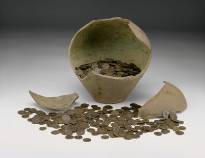 Complete Local Roman Imperial Coin Hoard with Jar, the Chalgrove II Hoard, from Chalgrove, Oxfordshire by Roman