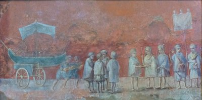 Fresco Fragment of a Calendar Depicting the Navigation Isidis, a Propitiatory Festival Held at the Beginning of a Voyage and Representing the Month of March, Third Century AD by Roman