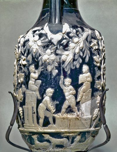 Little amphora called blue vase showing Eros doing grape harvest by Roman
