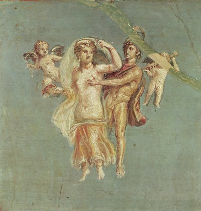 Mars and Venus with cherubs on a blue background, from Herculaneum by Roman
