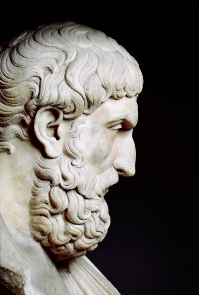 Portrait of Epicurus, Greek philosopher - Bust in marble by Roman