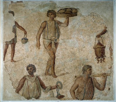 Preparatives for a Dionysiac Feast: Slave Serving a Mosaic Meal by Roman
