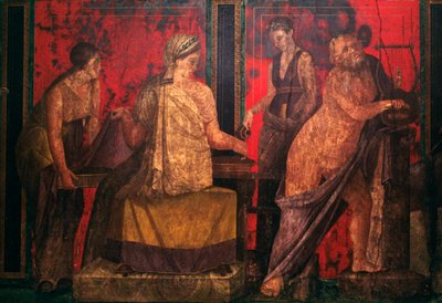 Priestess and a Silenus Playing a Lyre, Scene from the Initiation to the Dionysiac Mysteries, Triclinium of the Villa of the Mysteries, Pompeii by Roman