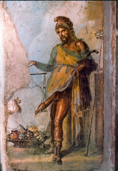 Representation of the Greek divinity Priapus, god of fertility, with huge penis constantly in erection. (detail) by Roman