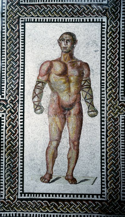 Roman Art: Gladiator. Floor Mosaic from the Baths of Caracalla. 212 AD. Rome, Museo Nazionale Romano by Roman